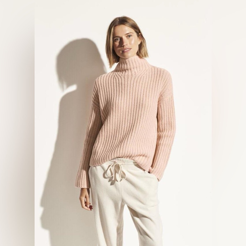 NWT $445 Vince Lofty Ribbed Chunky Knit Wool Cashmere Turtleneck Sweater